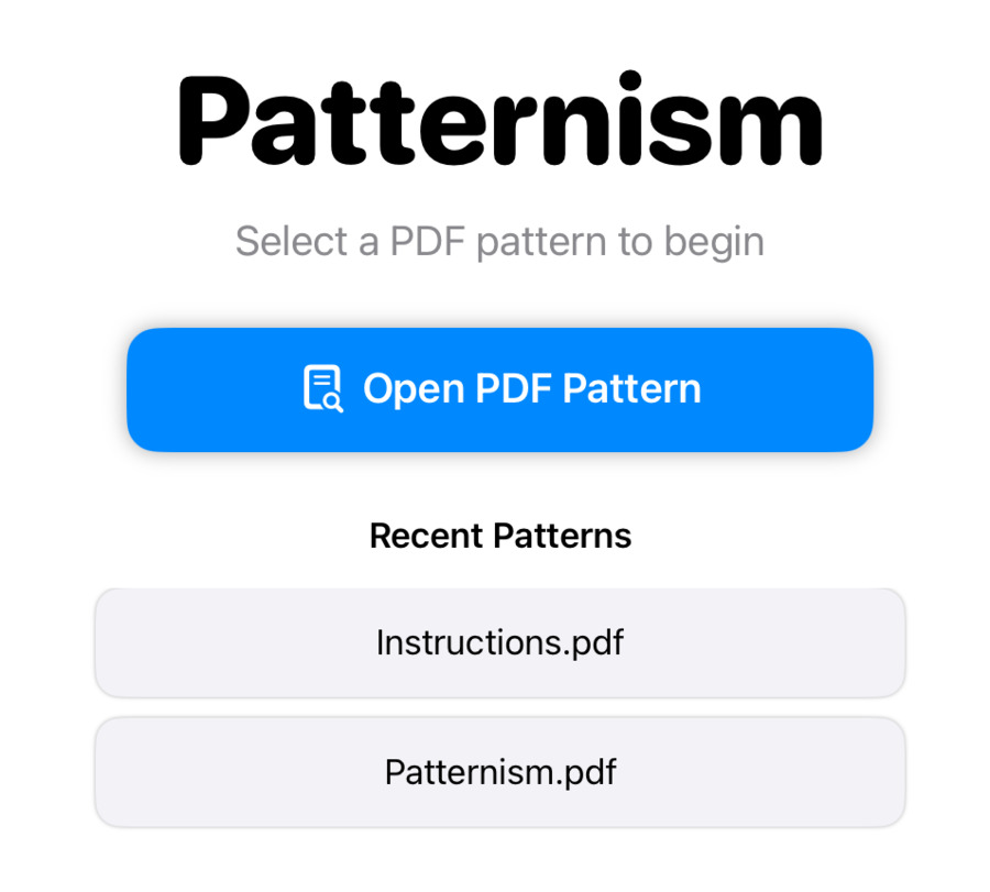 Landing screen with recent patterns (iPhone)